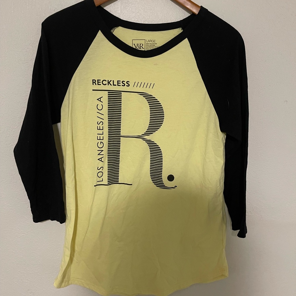 Young & Reckless Yellow and Black Raglan Long Sleeve Tee
